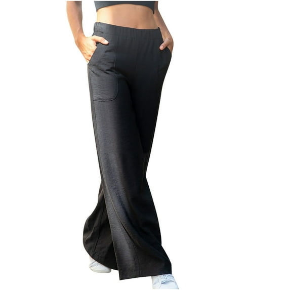Olyvenn Long Straight Pants Womens Tops Casual Women Cotton And Linen Solid Drawstring Elastic Waist For Women 2023 Black 4