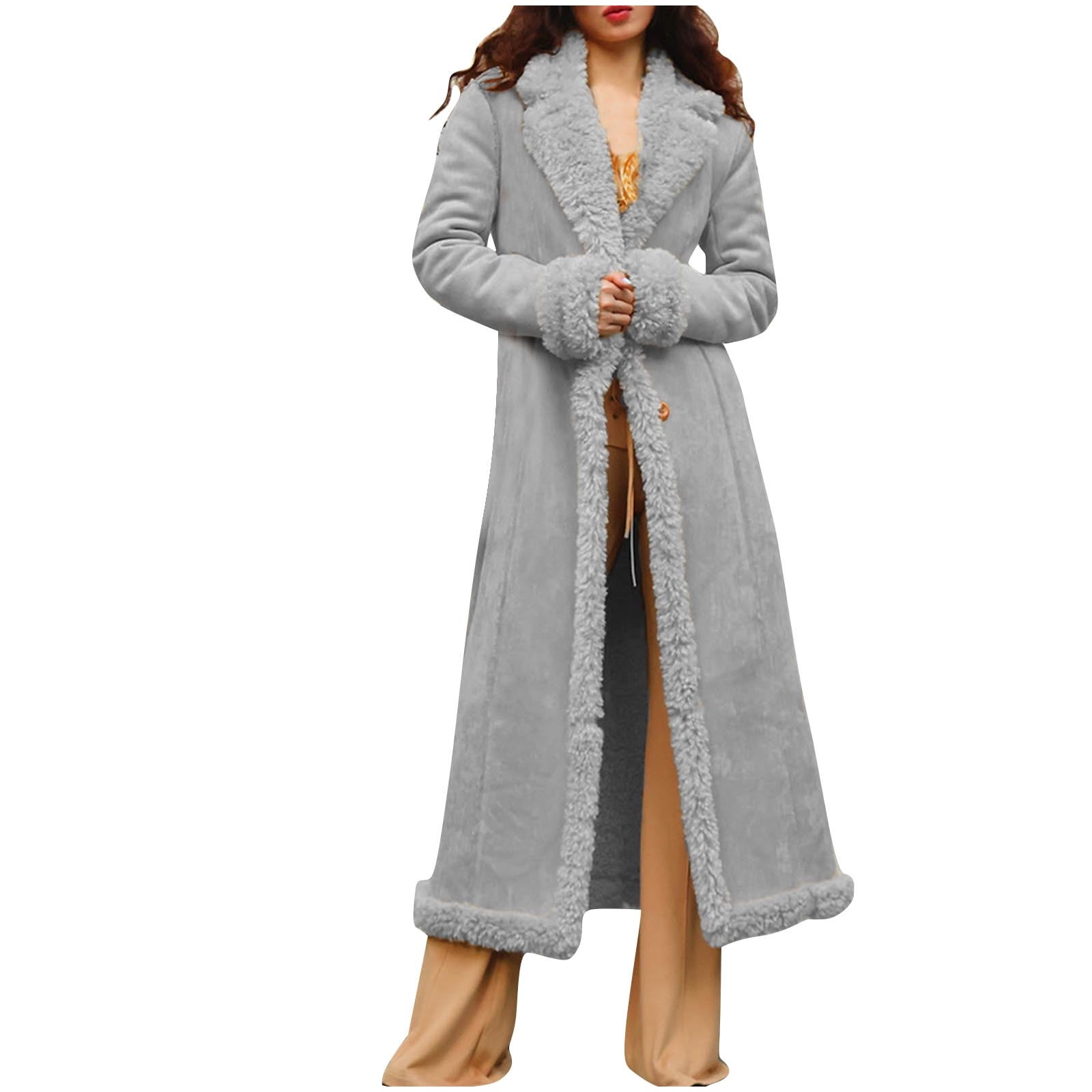 Olyvenn Long Winter Coat for Women Faux Suede Shearing Jacket XL