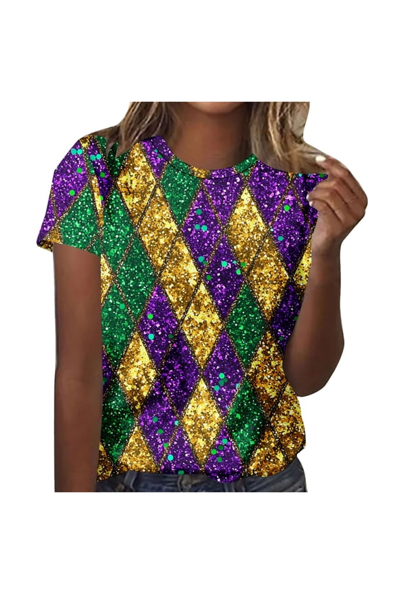 Loose Casual Printed T-shirt Short Sleeve Round Neck Comfortable Fashionable Blouse Regular Length Hand Wash Casual Party Wear Gold S