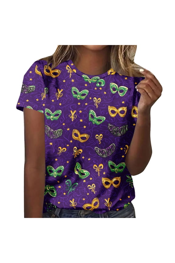 Loose Casual Round Neck Short Sleeve T-Shirt Comfortable Printed Top for Women Fashionable Blouse Ideal for Casual and Party Wear Perfect for Daily Use Purple XL