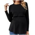 thumbnail image 1 of Olyvenn Maternity Clothes Breastfeeding Maternity Wear Long Sleeve Round Neck Top Casual and Comfortable Maternity Clothes Black 6, 1 of 5