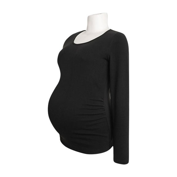 Olyvenn Maternity Shirt Long Sleeve Basic Top Ruch Sides Bodycon Tshirt for Pregnant Women Pregnancy Tee Top Mama Tunic Blouse Black XXXL