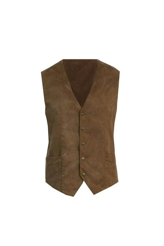 Men's 5 Button Faux Suede Vest Suede Leather Vest Vintage Cowboy Style Sleeveless Jacket Slim Fit Wedding Waistcoats Coffee 4