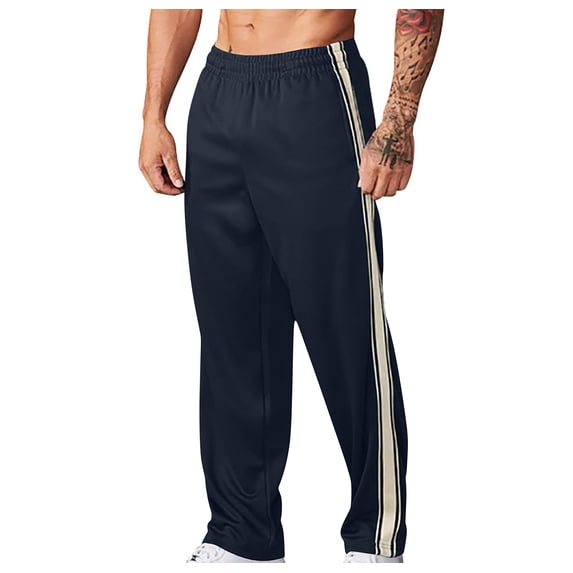 Olyvenn Men's Athletic Mesh Workout Pants Striped Track Running Gym Jogger Sweatpants with Zipper Pockets Navy 12