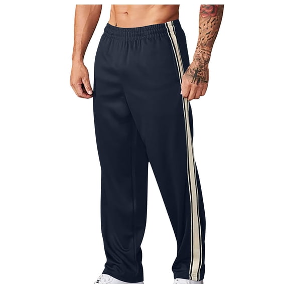 Olyvenn Men's Athletic Mesh Workout Pants Striped Track Running Gym Jogger Sweatpants with Zipper Pockets Navy 6