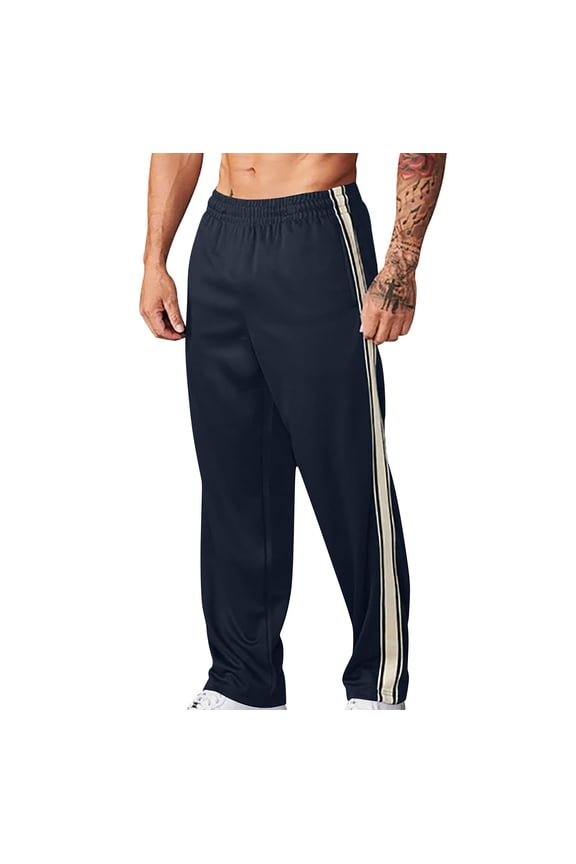 Men's Athletic Mesh Workout Pants Striped Track Running Gym Jogger Sweatpants with Zipper Pockets Navy 6