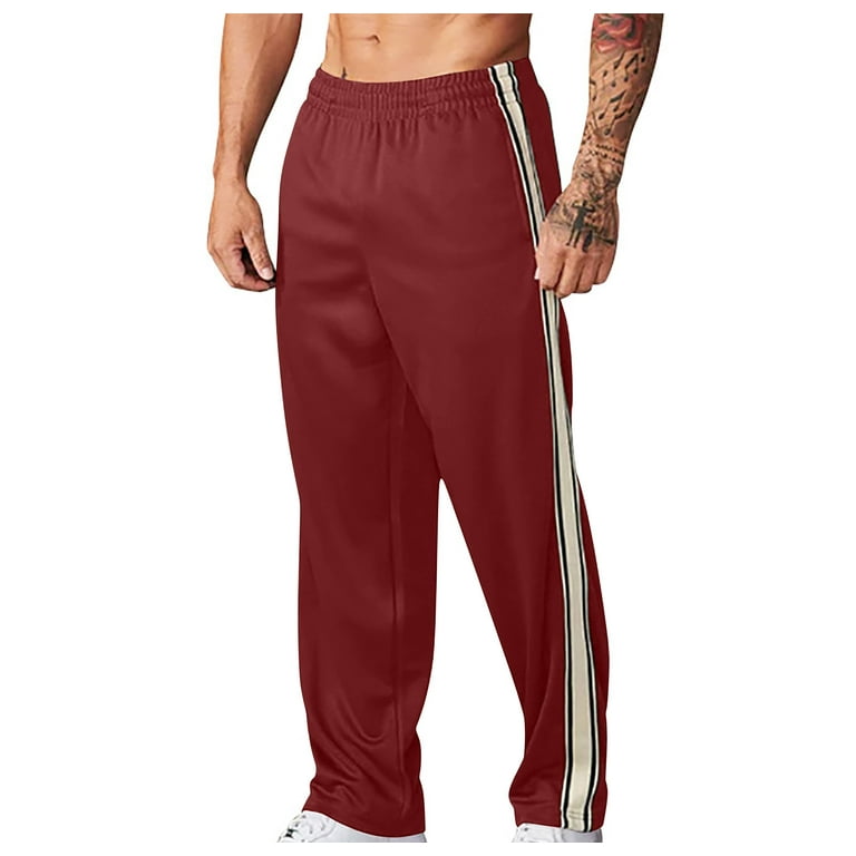 Olyvenn Men s Athletic Mesh Workout Pants Striped Track Running Gym Jogger Sweatpants with Zipper Pockets Red 10 Walmart