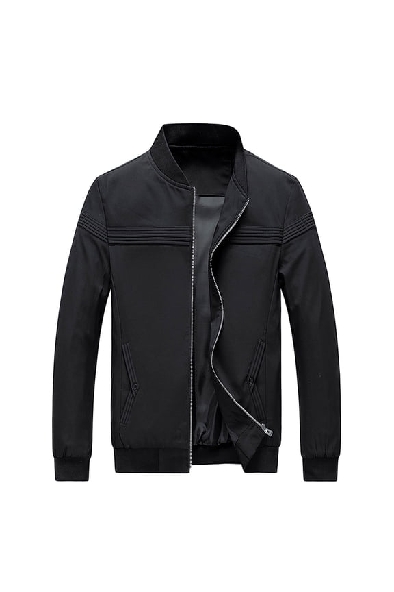 Men's Casual Long Sleeve Hoodless Zip Up Pocket Stand Collar Baseball Jacket Coat Winter Warm Long Sleeve Hoodless Outwear Padded Sports Fitness Overcoat Black L