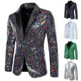 thumbnail image 1 of Olyvenn Men's Color Matching Sequin Suit One Button Dress Performance Suit Long Sleeved Lapel Collar Suit Jacket Coat Blazer Winter Warm Blazers Formal Business Office Work Suit Jacket White 4, 1 of 8