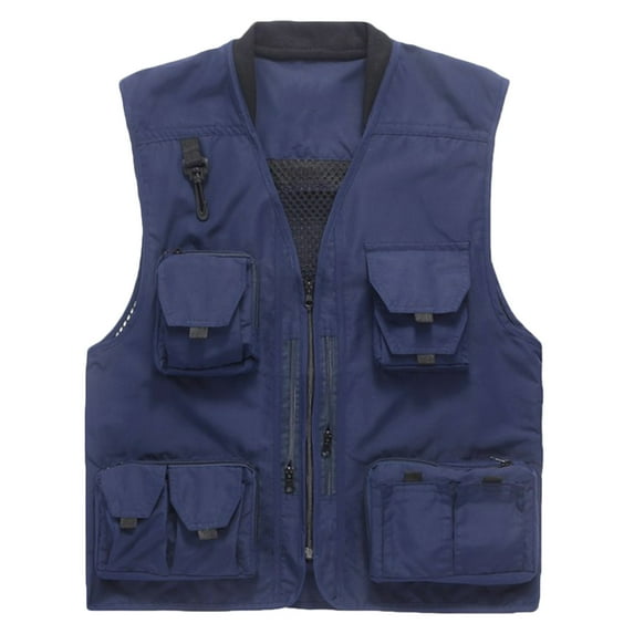 Olyvenn Men's Fall Lightweight Breathable Quick Dry Mesh Multi-Pockets Utility Vest Safari Travel Photographer Fishing Vest Waistcoat Blue 8