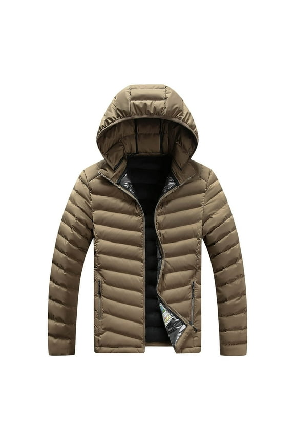 Men's Fashion Autumn And Winter Stitching Warm Hooded Casual Jacket Cotton Clothes Fleece Puffer Jacket Thick Cotton Padded Overcoat Yellow 8