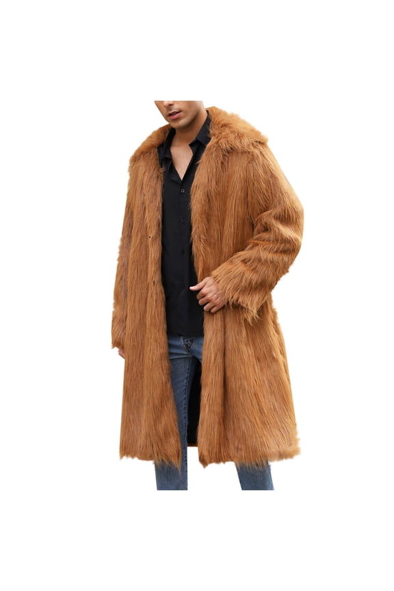 Men's Fashion Warm Thick Coat Jacket Faux Fur Outwear Cardigan Overcoat Winter Coat Lightweight Jacket Long Trench Yellow 12