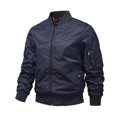 thumbnail image 1 of Olyvenn Men's Fashion Winter Stand Collar Flight Jacket Casual Loose Hoodless Long Sleeve Jacket Outwear Padded Sports Fitness Overcoat Dark Blue 16, 1 of 3
