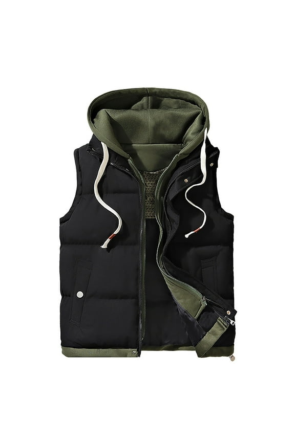 Men's Hooded Puffer Vest Packable Down Vest Zip Up Sleeveless Waterproof Waistcoat Jacket with Pockets Black 8