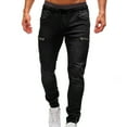 thumbnail image 1 of Olyvenn Men's Jogger Jeans with Zipper Pockets Drawstring Elastic Waist Denim Pants Stretch Slim Fit Trousers Black 6, 1 of 6