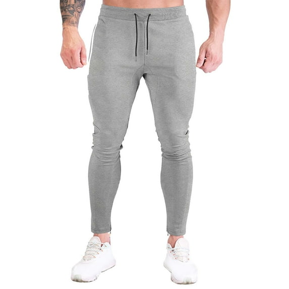 Olyvenn Men's Jogger Sweatpants with Zipper Pockets Bodybuilding Tapered Pants Workout Running Pants Fitness Gym Track Pants Gray 4