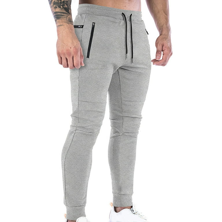 Olyvenn Men s Joggers Sweatpants Bodybuilding Workout Tapered Pants with Zipper Pockets Drawstring Solid Color Fitness Trousers Long Pants Gray 8 Walmart