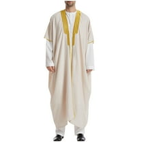 Olyvenn Men's Jubba Thobe Long Sleeve Muslim Saudi Arabia Pakistan Islam Prayer Abaya Kaftan Dubai Arabic Long Dress Thawb Dishdasha Beige 8