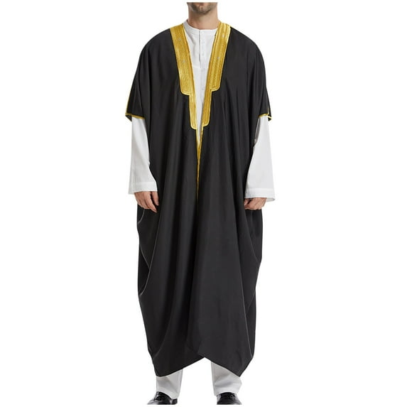 Olyvenn Men's Jubba Thobe Long Sleeve Muslim Saudi Arabia Pakistan Islam Prayer Abaya Kaftan Dubai Arabic Long Dress Thawb Dishdasha Black 8
