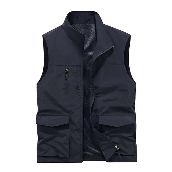 Olyvenn Men's Lightweight Outdoor Sports Travel Vest Multi-Pockets Stand Collar Sleeveless Jacket Waistcoat Fishing Vest Photographer Vest Dark Blue 8