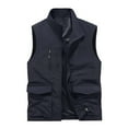 thumbnail image 1 of Olyvenn Men's Lightweight Outdoor Travel Vest Stand Collar Sleeveless Multi-Pockets Quick Dry with Zipper Fishing Vest Photographer Waistcoat Dark Blue 12, 1 of 5