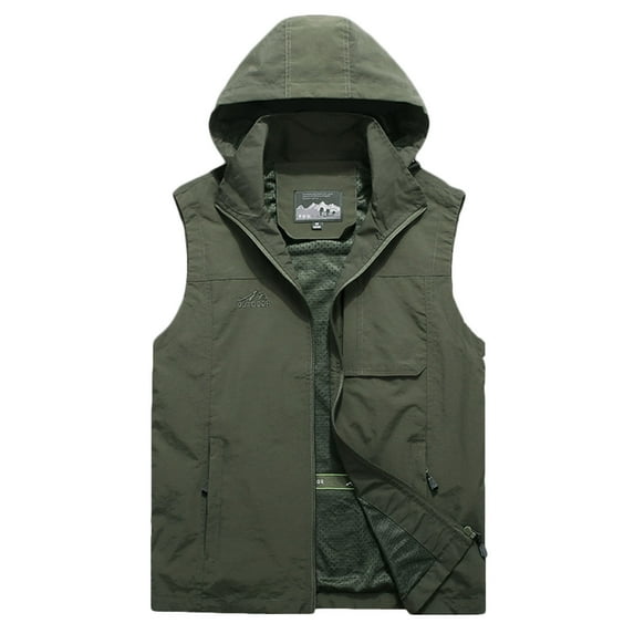 Olyvenn Men's Outdoor Lightweight Hooded Vest Bodywarmer Windproof Sleeveless Jacket Gilet Coat Army Green 16