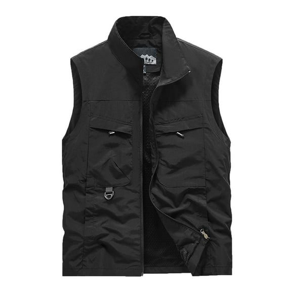 Olyvenn Men's Outdoor Travel Vest Fall Multi-Pocket Quick Dry Breathable Sleeveless Jacket Coats Black 10