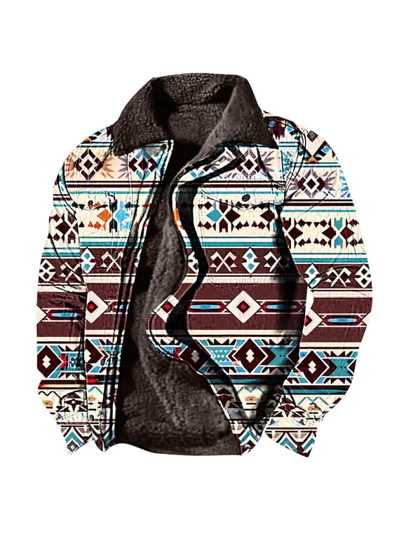 Men's Sherpa Lined Fleece Jacket Mens Western Aztec Zipper Winter Coats Big and Tall Heavy Military Jackets Plus Size Brown 10