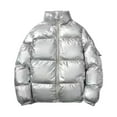 thumbnail image 1 of Olyvenn Men's Shiny Winter Jacket Heavyweight Puffer Jackets Casual Coat for Men Full Zip Windproof Stand Collar Down Jacket Silver 14, 1 of 5