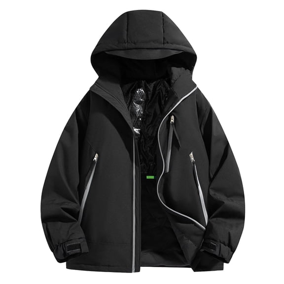 Olyvenn Men's Ski Jacket Lightweight Waterproof Insulated Hoodies Jackets Windproof Hooded Down Coat Full Zip Rain Jacket Black 18