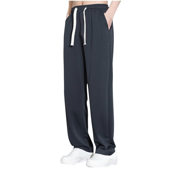 Olyvenn Men's Straight Leg Sweatpants with Pockets Drawstring Elastic Waist Baggy Hip Hop Long Pants Sports Trousers Dark Gray 16