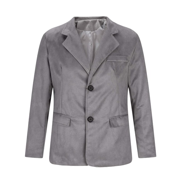 Olyvenn Men's Suede Real Lambskin Leather Blazer Coat | Men's Notch Lapel Collar Button Down Party Wear Coat Gray 6