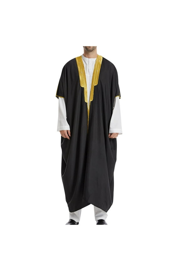 Men's Thobe Jubba Embroidered Long Sleeve Muslim Clothing Saudi Arabia Dishdasha Arab Kaftan Dubai Mens Abaya Islamic Clothes Black 6