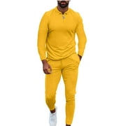 Olyvenn Men's Tracksuit 2 Piece Hooded Athletic Sweatsuits Solid Casual Running Jogging Sport Suit Sets with Drawstring Fashion Winter Top Coat for Men 2023 Trendy Yellow 6