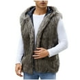 thumbnail image 1 of Olyvenn Men's Warm Faux Fur Hooded Waistcoat Short Vest Jacket Coat Sleeveless Outwear Faux Fur Coat Vest with Hooded Fluffy Jacket Brown 8, 1 of 8