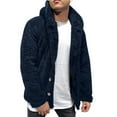 thumbnail image 1 of Olyvenn Men's Winter Solid Color Cardigan Long Sleeve Hooded Casual Blouse Tops Coat Fleece Puffer Jacket Thick Cotton Padded Overcoat Dark Blue 14, 1 of 7