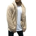 thumbnail image 1 of Olyvenn Men's Winter Solid Color Cardigan Long Sleeve Hooded Casual Blouse Tops Coat Fleece Puffer Jacket Thick Cotton Padded Overcoat Khaki 6, 1 of 8