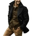 thumbnail image 1 of Olyvenn Men's Wool Blend Peacoat Notched Lapel Double Breasted Warm Winter Long Trench Overcoat with Two Welt Pockets Black 10, 1 of 6