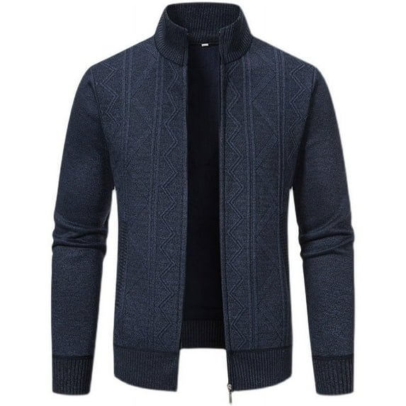 Olyvenn Mens Decent Full Zip Stand Collar Cardigans Business Casual Button Down Cable Knitted Sweater Blazers Dark Gray 8