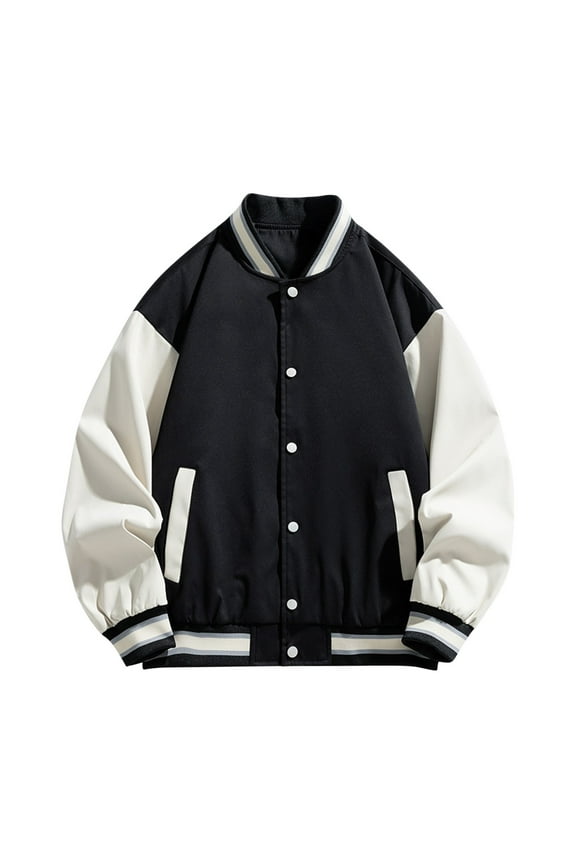 Mens Fashion Varsity Jacket Casual Slim Fit Cotton Bomber Jackets Unisex College Jacket Vintage Baseball Jacket Coat Black 24