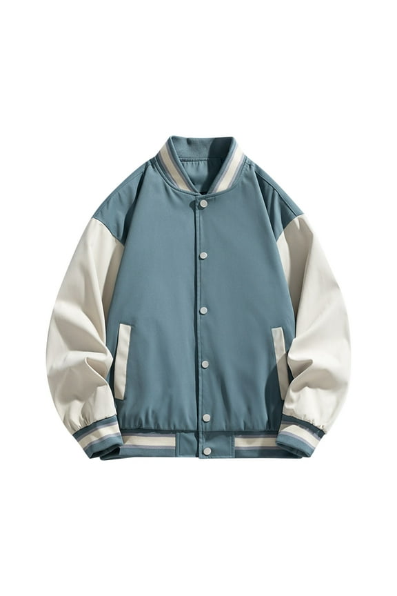 Mens Fashion Varsity Jacket Casual Slim Fit Cotton Bomber Jackets Unisex College Jacket Vintage Baseball Jacket Coat Blue 8