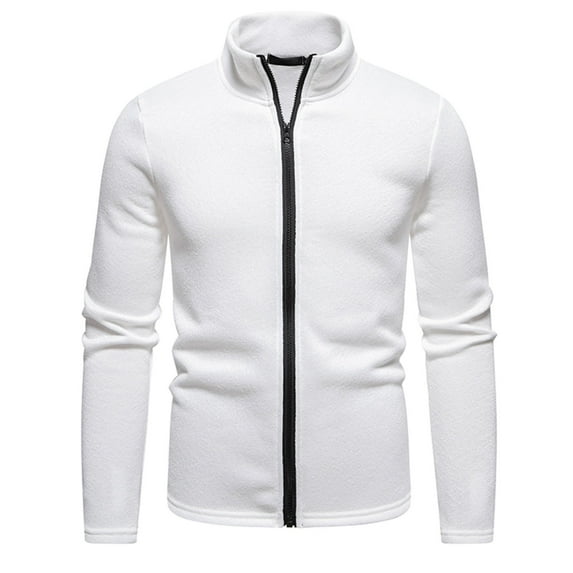 Olyvenn Mens Full Zip Cardigan Sweater Mock Neck Long Sleeve Pullover Solid Color Jacket Casual Loose Fall Fashion Sweater White 10