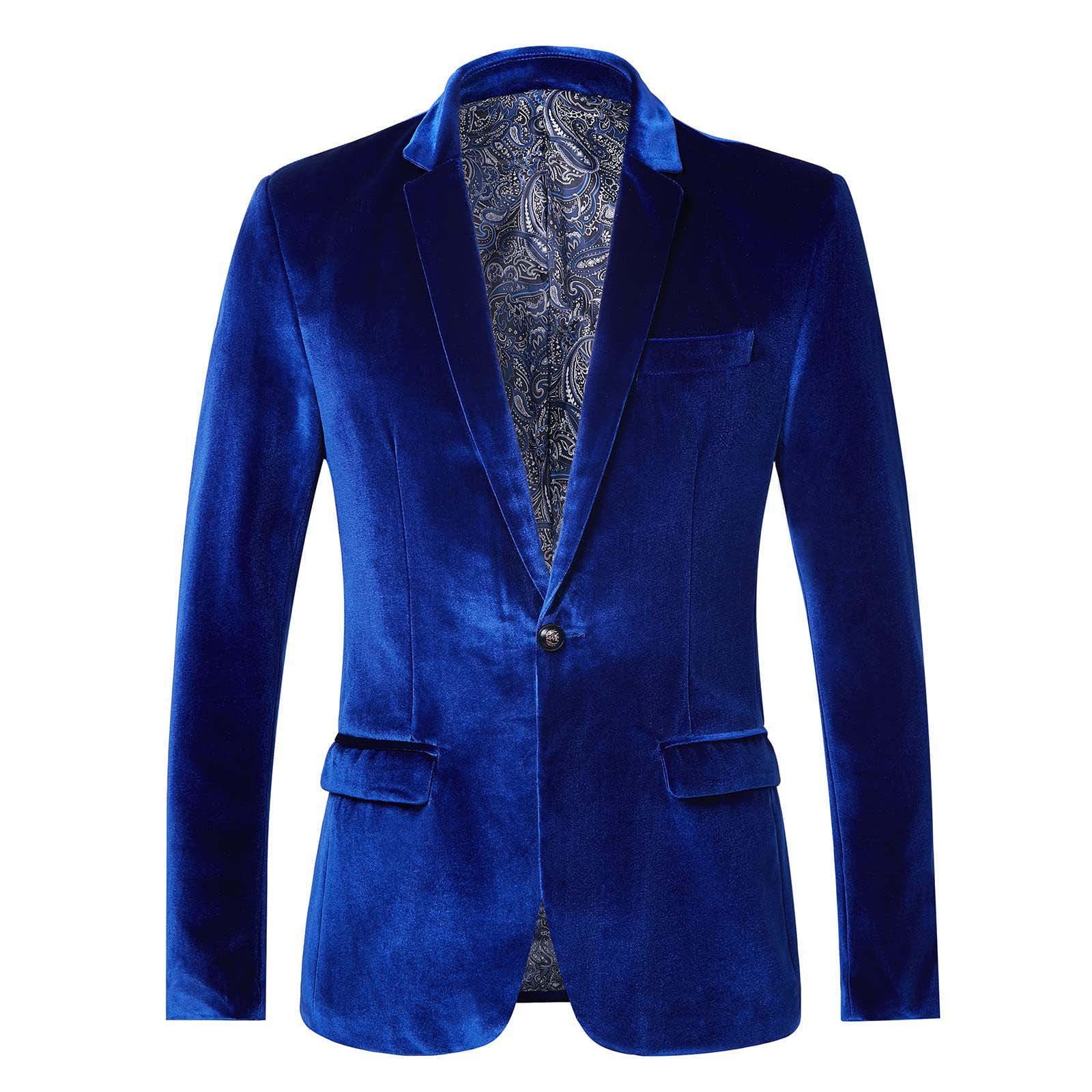 Olyvenn Mens Velvet Blazer Slim Fit One Button Solid Suit Jacket Sport — free download