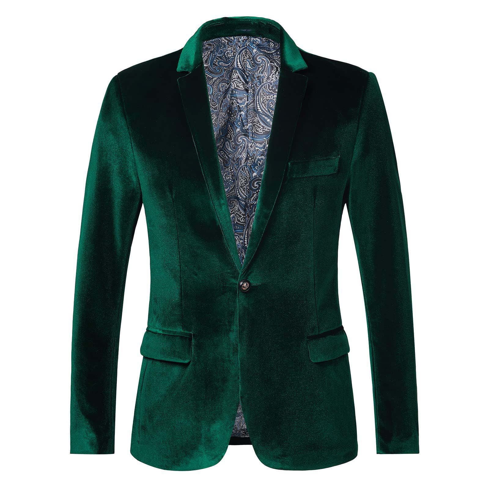 Olyvenn Mens Velvet Blazer Slim Fit One Button Solid Suit Jacket Sport — free download