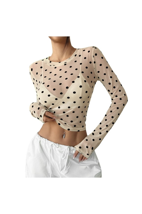 Mesh Sheer Tops Women Sexy Mock Turtle Neck See Through Long Sleeve Top Summer Party Clubwear Tight Mesh Tee Shirts Beige XXL