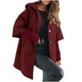 thumbnail image 1 of Olyvenn Mid-Long Hooded Woolen Pea Coat for Women Loose Button Down Wool Blend Jacket Winter Overcoat with Pockets Wine S, 1 of 8