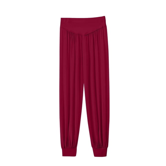 Olyvenn Modal Athletic Harem Pants for Womens Wide Leg Comfy Dance Pant Workout Yoga Joggers Sweatpants Sweat Pant Loungewear Wine XL