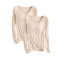 thumbnail image 1 of Olyvenn New Fashion 2 Pack Women 's Modal T Shirt Bra Long Sleeve Pajama Yoga Top Padded Casual Top Tee Shirt with Built in Bra Basic T-Shirts Beige 4, 1 of 2