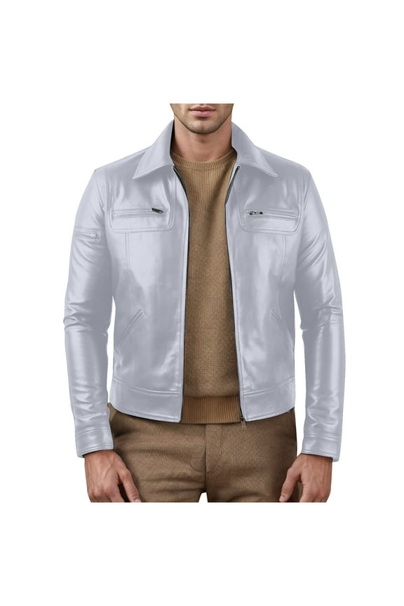 New & Trending Leather Jacket for Men - Real Lambskin Vintage Trucker Mens Leather Jackets Lapel Neck Fashion Biker Jacket White 8