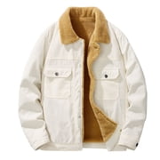 Olyvenn New & Trending Mens Corduroy Jackets Sherpa Lined Trucker Coats Casual Turn-Down Collar Warm Winter Jacket with Pockets White 14